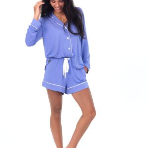 Women's Button Up Short Set - Periwinkle