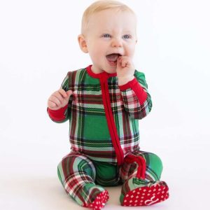 Infant Unisex Zipper Footie - Green Plaid