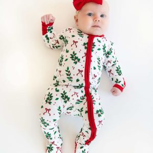 Infant Unisex Zipper Footie - Holiday Bow