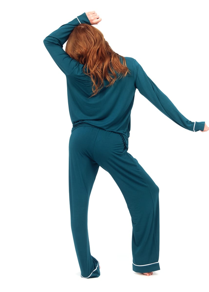 Women's Button Up Pant Set - Deep Teal - Image 4