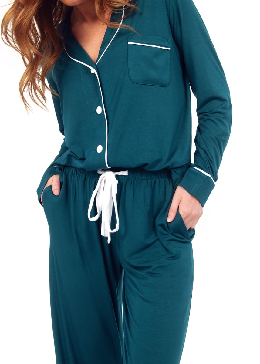 Women's Button Up Pant Set - Deep Teal - Image 2
