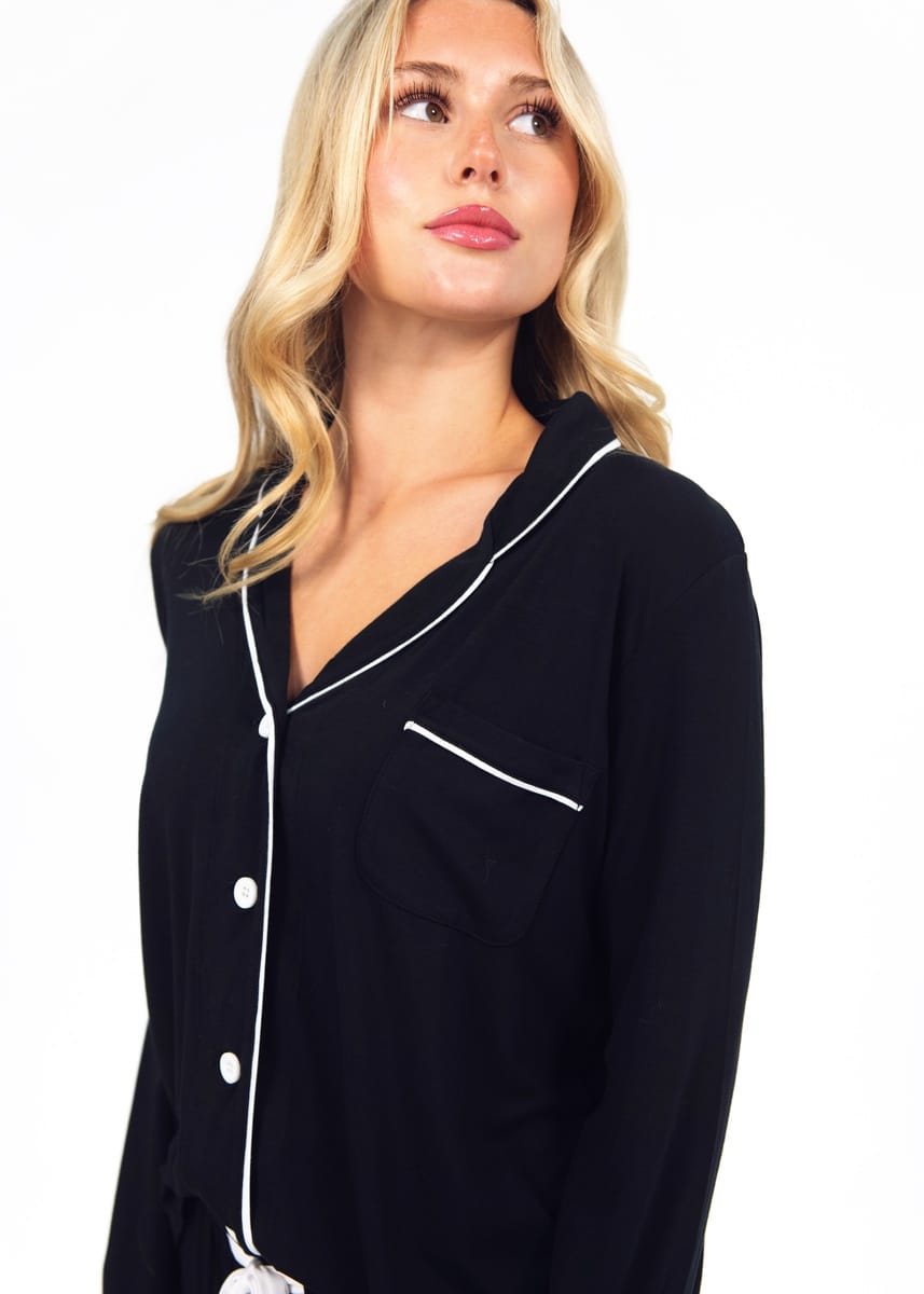 Women's Button Up Pant Set - Black - Image 4