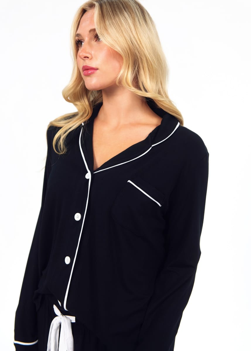 Women's Button Up Pant Set - Black - Image 6