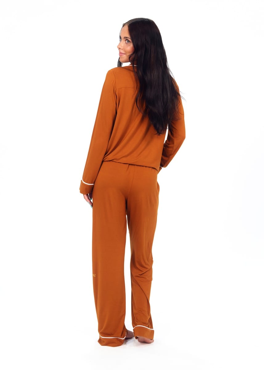 Women's Button Up Pant Set - Caramel - Image 4