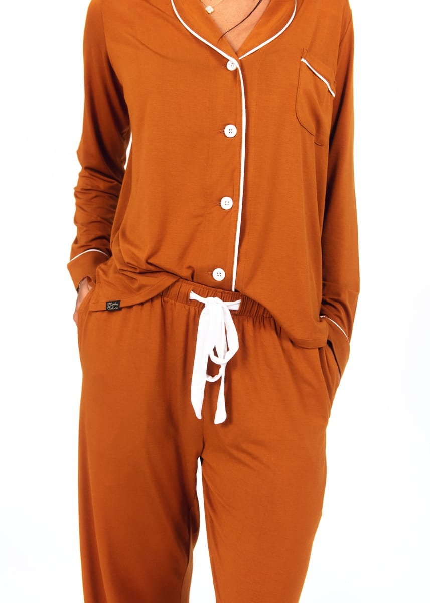 Women's Button Up Pant Set - Caramel - Image 5