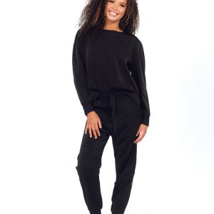 Women's Satin Pullover Set - Black
