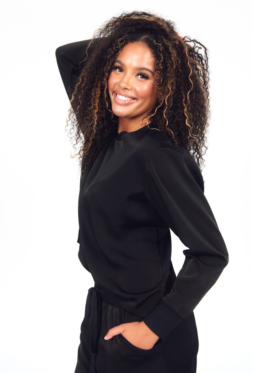 Women's Satin Pullover Set - Black - Image 2