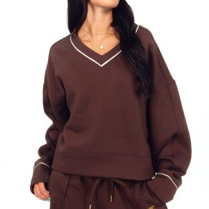 Women's V-Neck Sweatshirt - Coffee