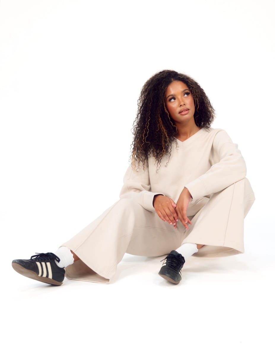 Women's V-Neck Sweatshirt - Oatmeal - Image 5