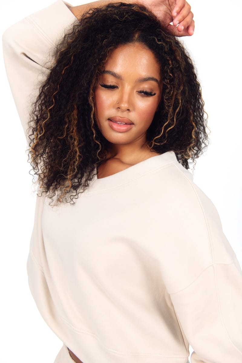 Women's V-Neck Sweatshirt - Oatmeal - Image 3