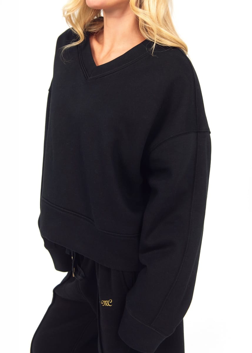 Women's V-Neck Sweatshirt - Black