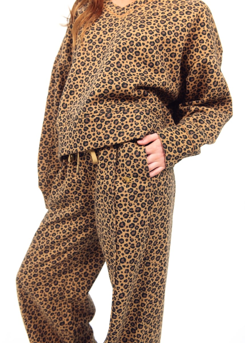 Women's Wide Leg Sweat Pant - Brown Leopard - Image 4
