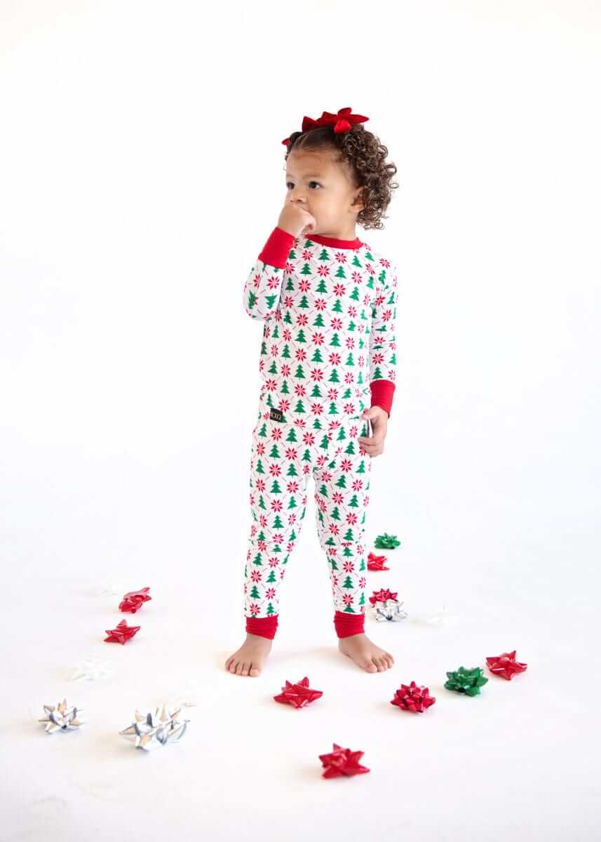 Snug-Fitting Unisex Toddler Matching Set - Poinsettia and Tree - Image 4