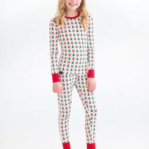 Snug-Fitting Unisex Tween Matching Set - Poinsettia and Tree