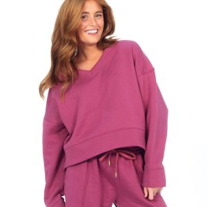 Women's V-Neck Sweatshirt - Berry