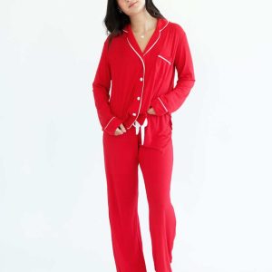 Women's Button Up Pant Set - Red