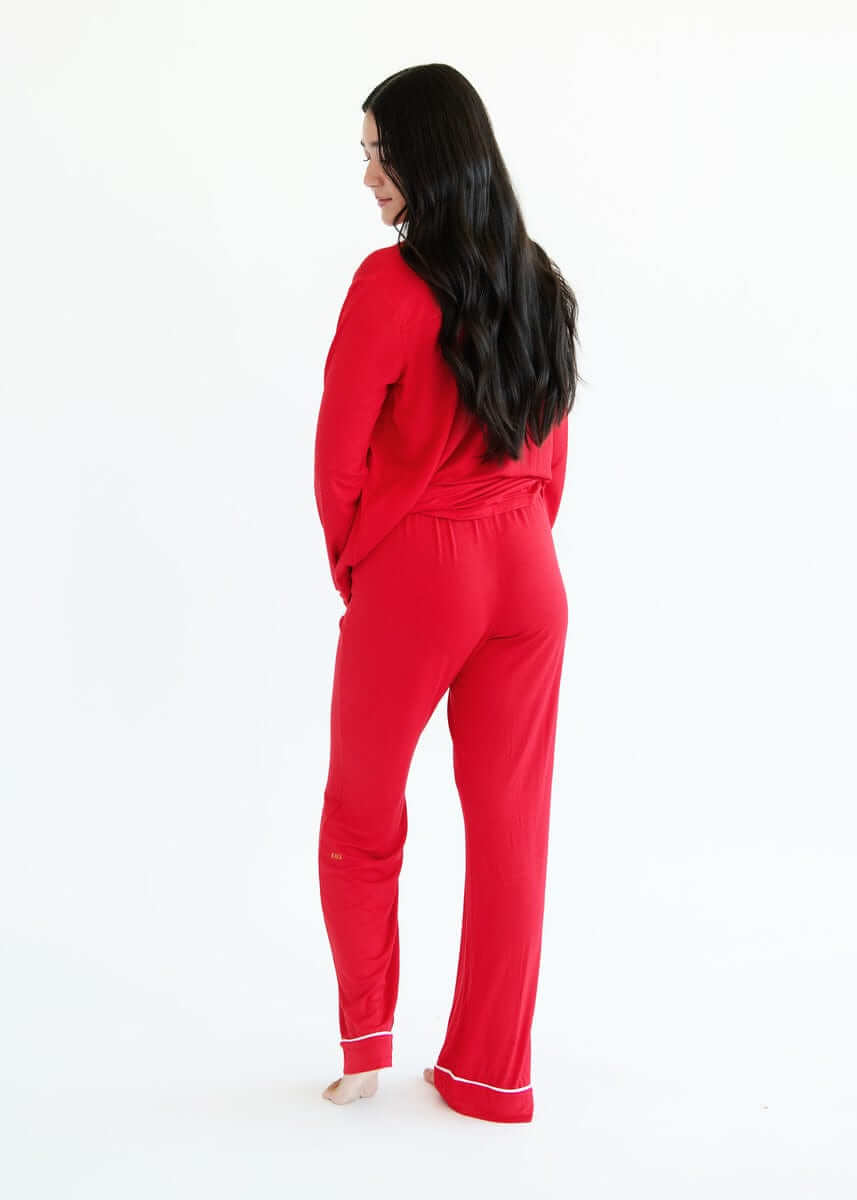 Women's Button Up Pant Set - Red - Image 2
