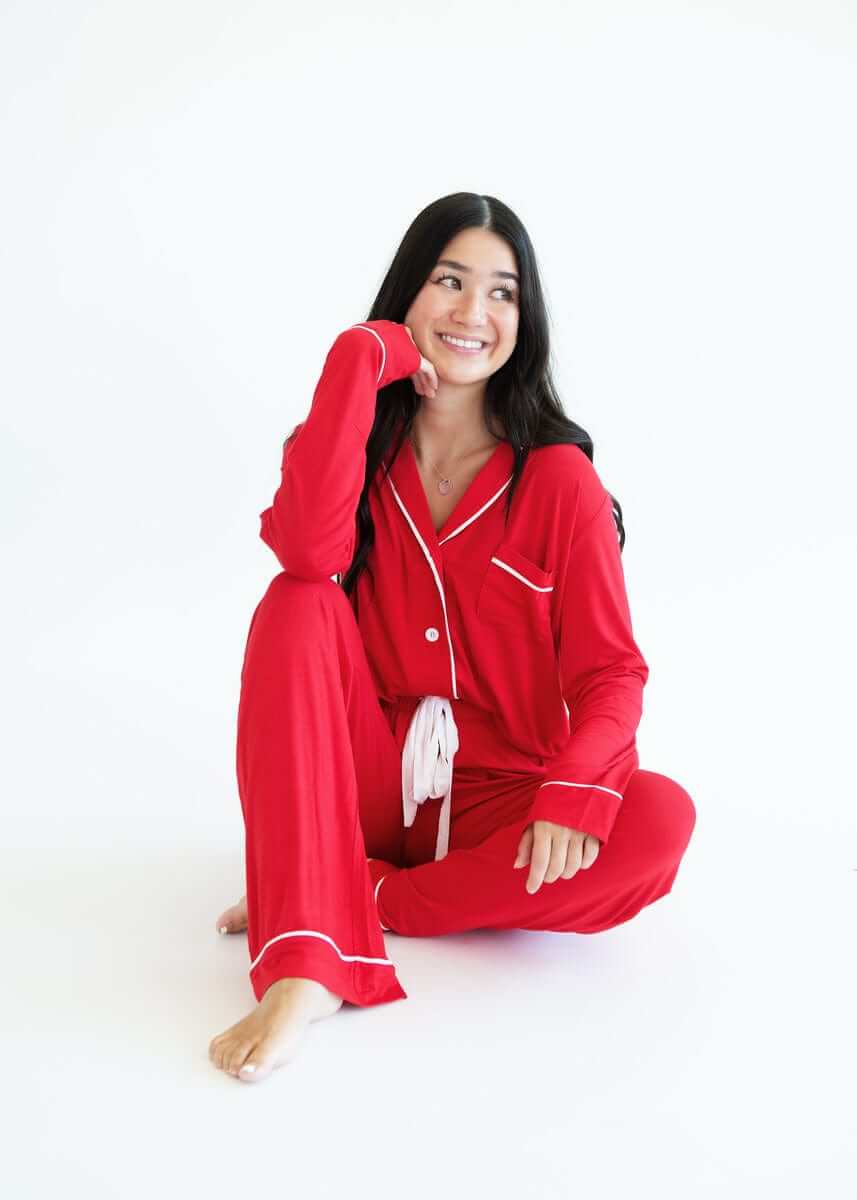 Women's Button Up Pant Set - Red - Image 3