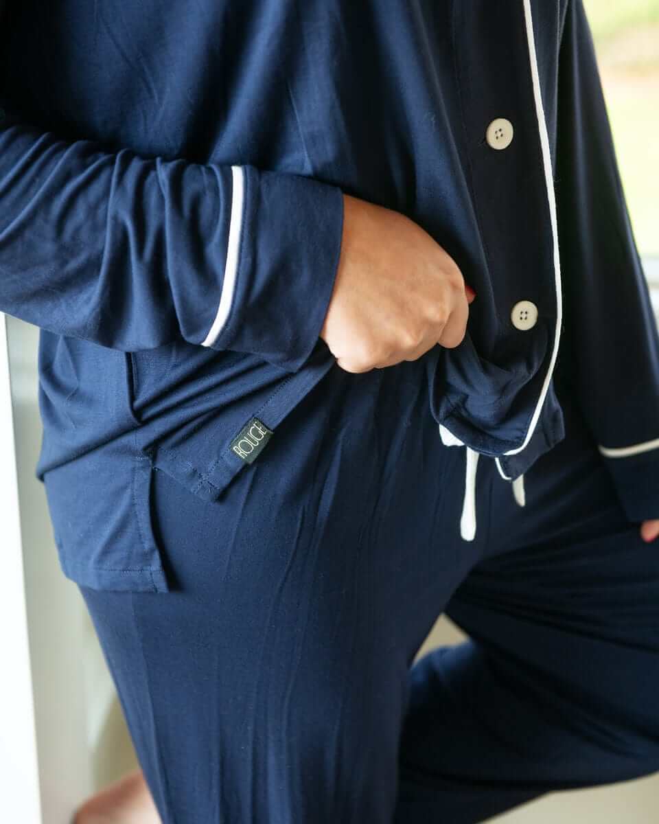 Women's Button Up Pant Set - Navy - Image 3