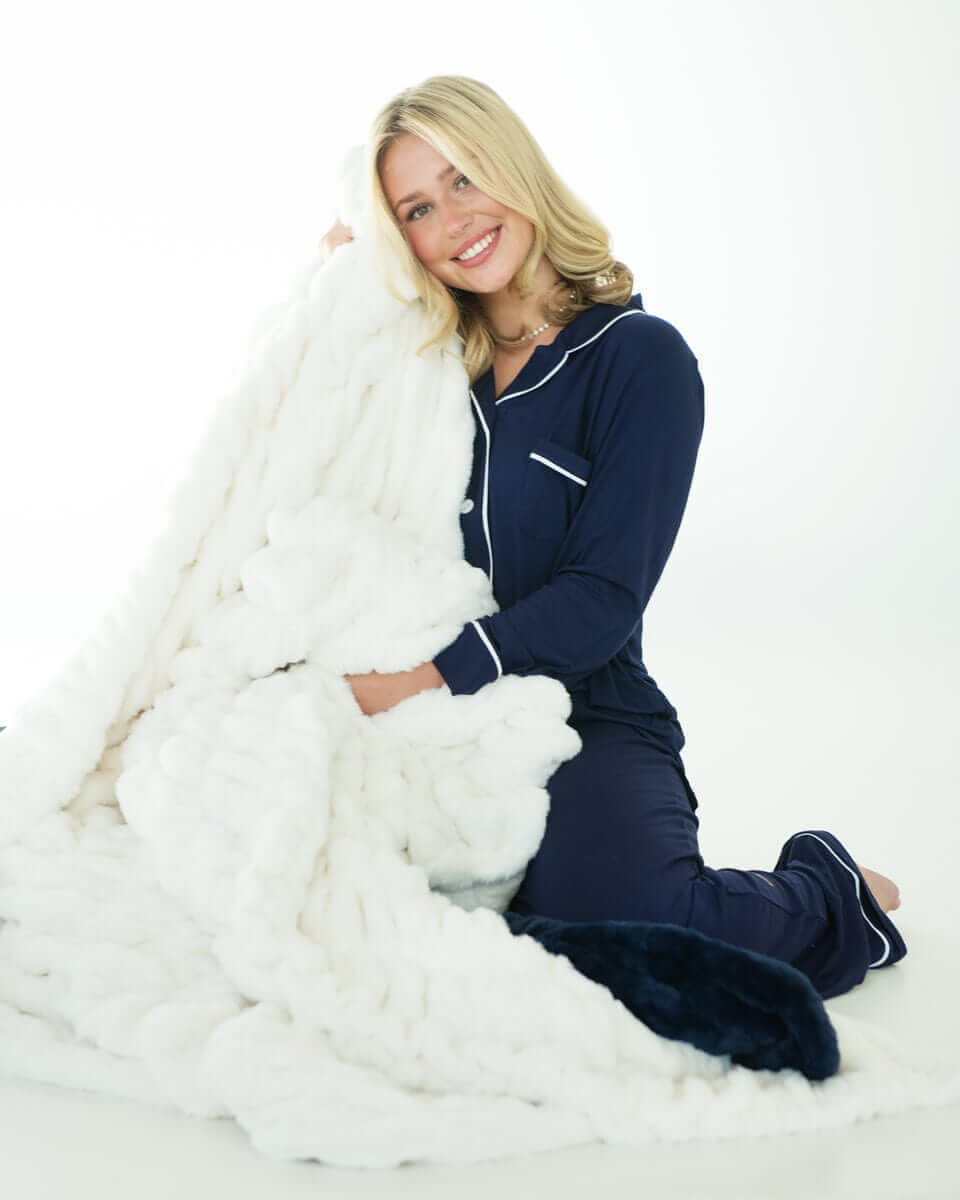 Women's Button Up Pant Set - Navy - Image 5
